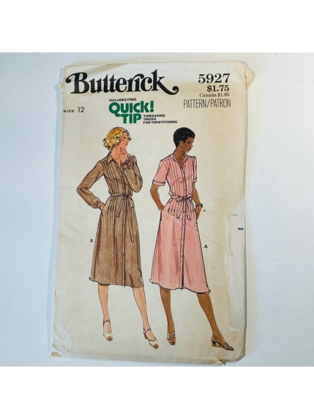 70s Butterick 5927 Size 12 B34 Button Front Pin Tuck Shirtdress Pattern Uncut FF